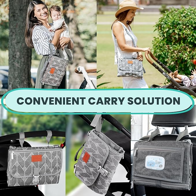 Portable Changing Pad for Baby Shower Gifts & New Mom Gifts, Travel Diaper Changing Pad for Newborn, Large Waterproof Baby Changing Mat, Foldable & Detachable Diaper Changing Station by Pillani