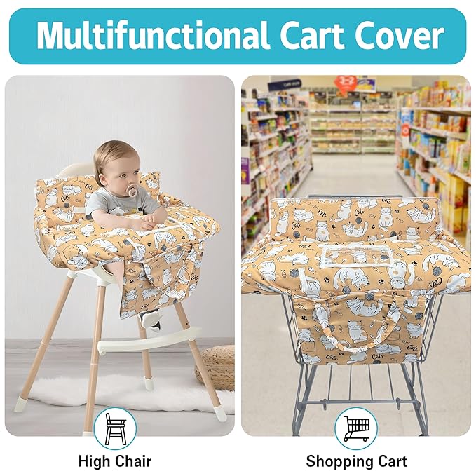 Shopping Cart Cover for Baby,2-in-1 Baby Cart Covers with Portable Cloth Bag Cart Seat Pad for Babies Grocery Cushion Cover Restaurant,Suitable for All Supermarkets and Restaurants