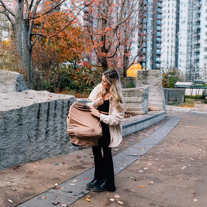 Milk Snob Original 5-in-1 Luxe Nursing Cover in Cocoa - Added Privacy Breastfeeding Cover, Car Seat Cover for Carrier, Stroller, High Chair, Shopping Cart, Lounger Canopy, Newborn Essentials