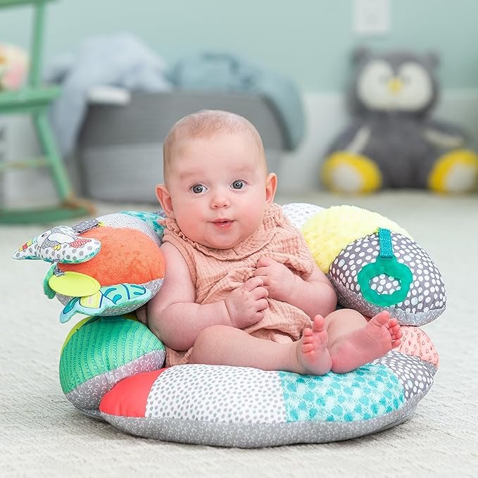 Infantino 2-in-1 Tummy Time & Seated Support, Baby Floor Seat for Tummy Time & Early Sitting, Soft, Supportive, Engaging Toys, Toucan