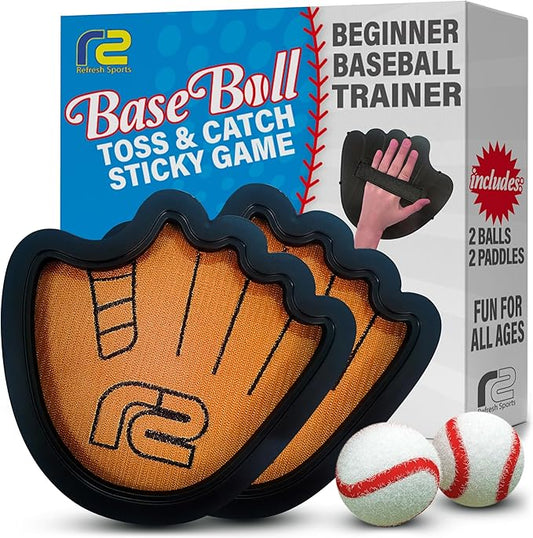 Toss and Catch Ball Game Set - Easy to Use Sticky Balls & Beginner Baseball Training Glove - Premium Toy Paddle Fits All Hand Sizes From Toddlers to Teens & Adults - Fun Gift Idea for Boys and Girls