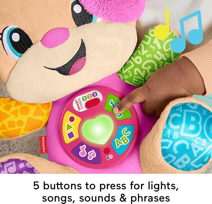 Fisher-Price Baby Learning Toy Laugh & Learn Smart Stages Sis Pink Musical Plush with Smart Stages for Infants Ages 6+ Months, Multilanguage Version