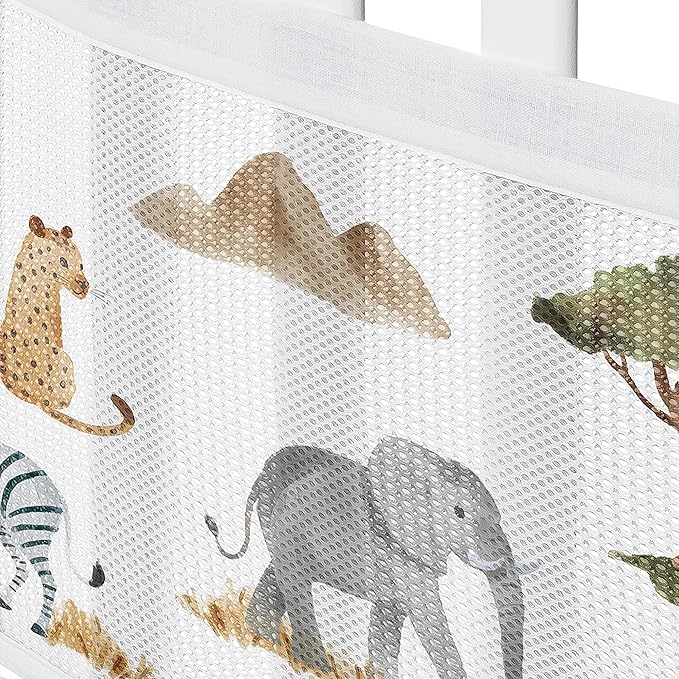Sweet Jojo Designs + BreathableBaby 2-Piece Breathable Mesh Crib Liner Set (Jungle Animals) for Boys/Girls, Baby, Infants/Newborn Nursery (Boho, Safari Animal, Elephant, Lion, Leopard, Cheetah, Green)