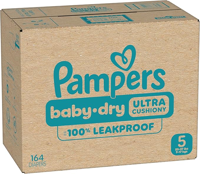 Pampers Diapers - Baby Dry - Size 5, 164 Count, Absorbent Disposable Infant Diaper (Packaging May Vary)