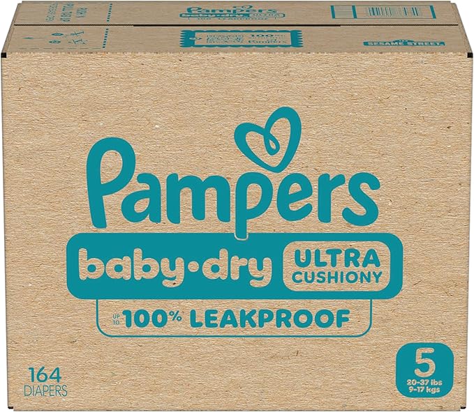 Pampers Diapers - Baby Dry - Size 5, 164 Count, Absorbent Disposable Infant Diaper (Packaging May Vary)