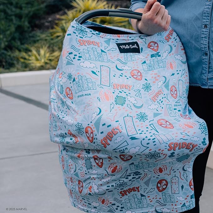 Milk Snob Original Marvel 5-in-1 Baby Cover, Breastfeeding, Car Seat, Carrier, Stroller, High Chair, Shopping Cart, Canopy, Baby Shower Gender Neutral Gifts, Nursing Top (Spider-Man Sketch Book)