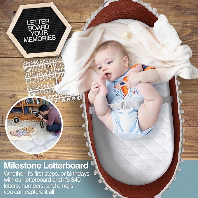 Baby Changing Basket - Portable Changing Pad for Dresser - Foldable Moses Basket for Babies - Includes Thick Pad, Felt Letter Board, Waterproof Pad Covers, Fleece Blanket, Cotton Carry Bag