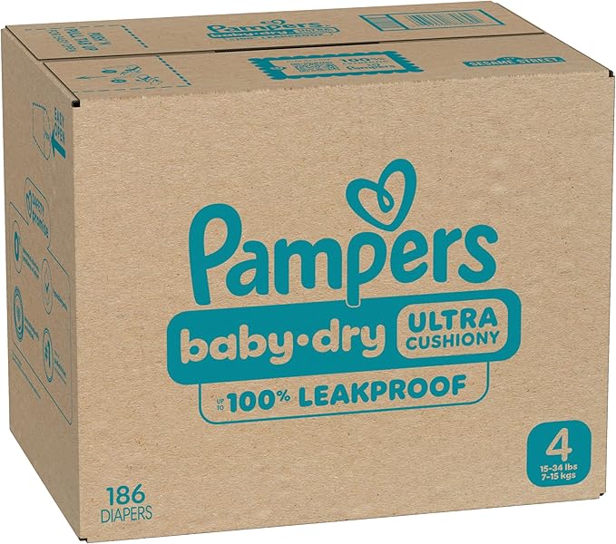 Pampers Diapers - Baby Dry - Size 4, 186 Count, Absorbent Disposable Infant Diaper (Packaging May Vary)