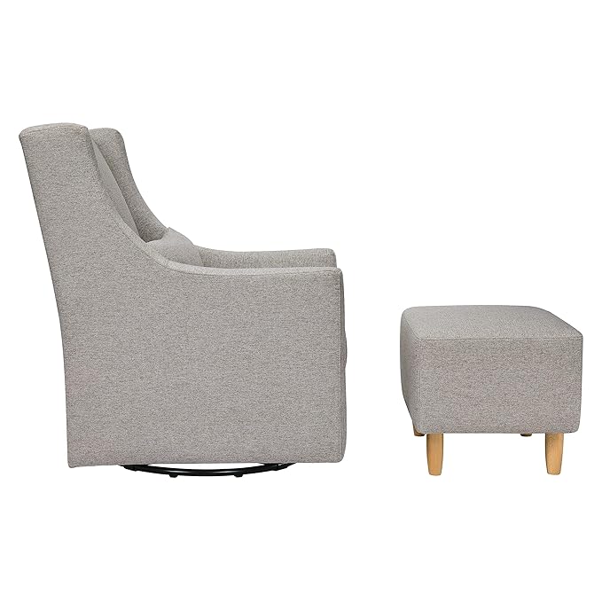 Babyletto Toco Upholstered Swivel Glider and Stationary Ottoman in Performance Grey Eco-Weave, Water Repellent & Stain Resistant, Fabric, Greenguard Gold Certified
