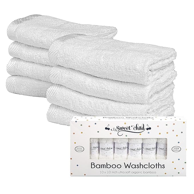 Sweet Child 8-Pack Baby Washcloths -Super Soft Rayon,Wash Cloths for Newborn,Infants and Kids, Bath Baby Towels, for Body and Face