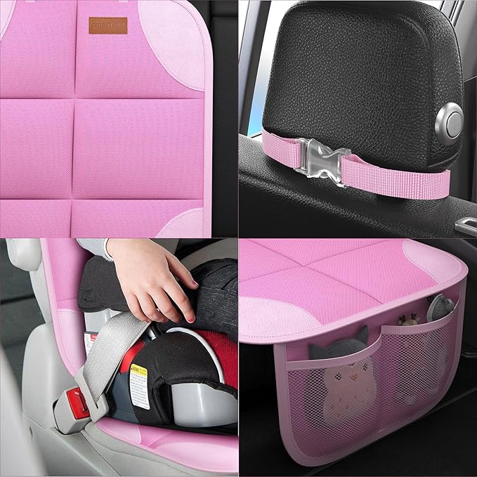 SMART ELF Car Seat Protector, 2Pack Seat Protector Protect Child Seats with Thickest Padding and Non-Slip Backing Mesh Pockets for Baby and Pet,Sedan SUV Truck (Pink)