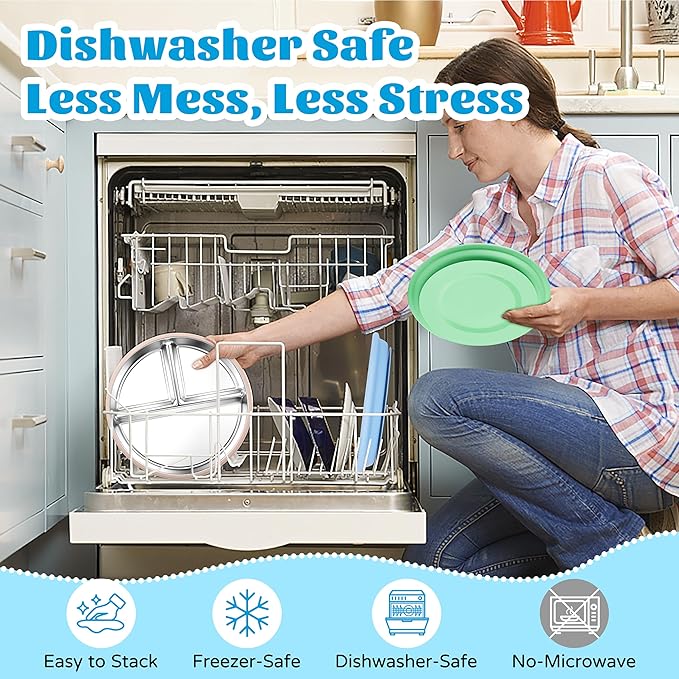 3 Pack Stainless Steel Baby Suction Plates – Divided Toddler Plates for Baby Led Weaning | Strong Non-Slip Silicone Base, Unbreakable, BPA-Free, Dishwasher Safe Feeding Set (Pink, Blue, Green)