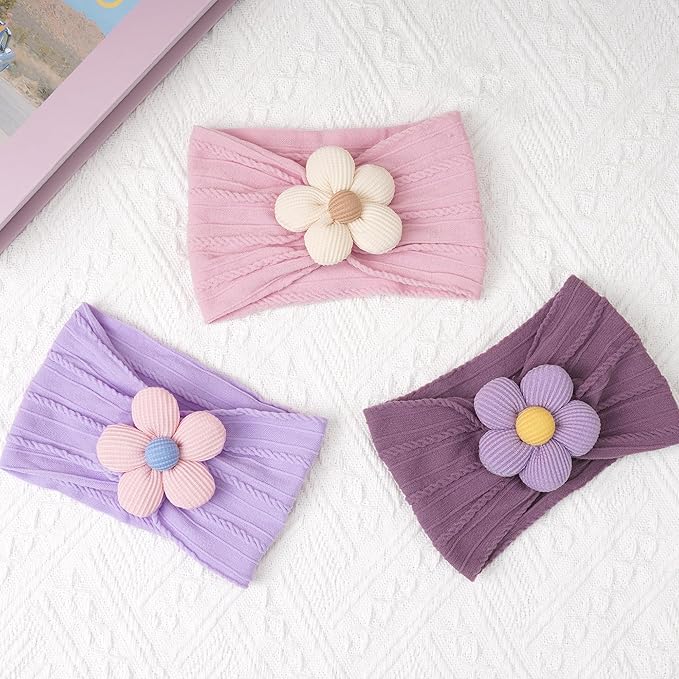 CÉLLOT Baby Flower Headbands Baby Girls Nylon Headbands Soft Elastic Hairbands Hair Accessories for Newborn Infant Toddler Kids (Violet,Cameo,Pink)