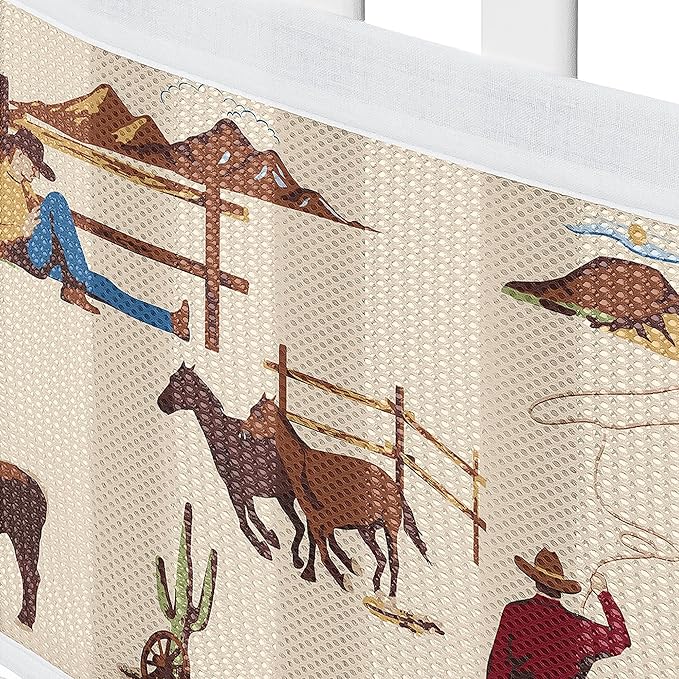 Sweet Jojo Designs + BreathableBaby 2-Piece Breathable Mesh Crib Liner Set (Western Cowboy) for Boys, Baby, Infants/Newborn Nursery (Tan, Brown, Wild West, Southern, Horse, Cow, Animal, Desert, Red)