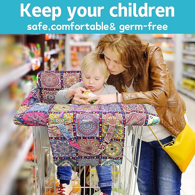 Shopping Cart Cover for Baby,2-in-1 Baby Cart Covers with Portable Cloth Bag Cart Seat Pad for Babies Grocery Cushion Cover Restaurant,Suitable for All Supermarkets and Restaurants