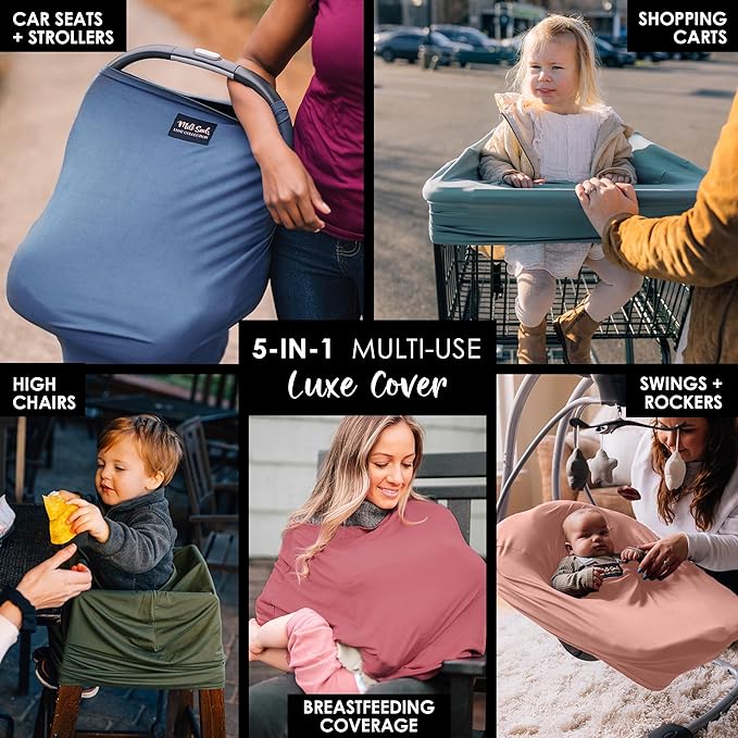 Milk Snob Original 5-in-1 Luxe Cover in Ocean Blue - Added Privacy for Breastfeeding, Baby Car Seat, Carrier, Stroller, High Chair, Shopping Cart, Lounger Canopy, Newborn Essentials, Nursing Top