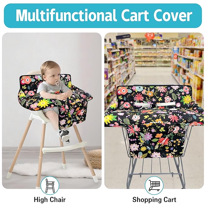 Shopping Cart Cover for Baby,2-in-1 Baby Cart Covers with Portable Cloth Bag Cart Seat Pad for Babies Grocery Cushion Cover Restaurant,Suitable for All Supermarkets and Restaurants