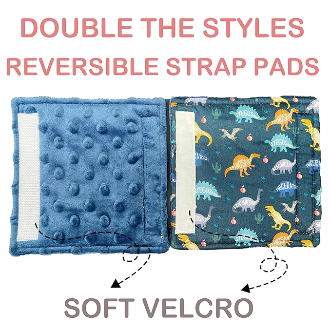 Baby Car Seat Neck Cover, Car Seat Strap Cover, Seat Belt Cushions Pads, Shoulder Strap Protectors, Reversible Pram Harness Covers in Minky Dinosaur, Baby Neck Pad Protector