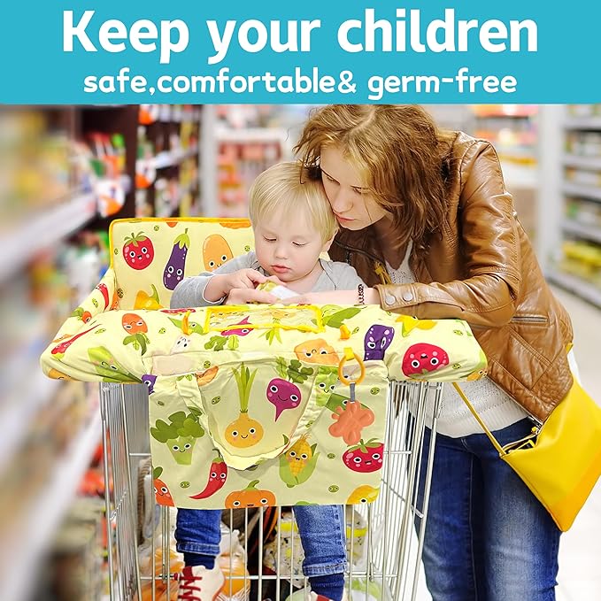 Shopping Cart Cover for Baby,2-in-1 Baby Cart Covers with Portable Cloth Bag Cart Seat Pad for Babies Grocery Cushion Cover Restaurant,Suitable for All Supermarkets and Restaurants