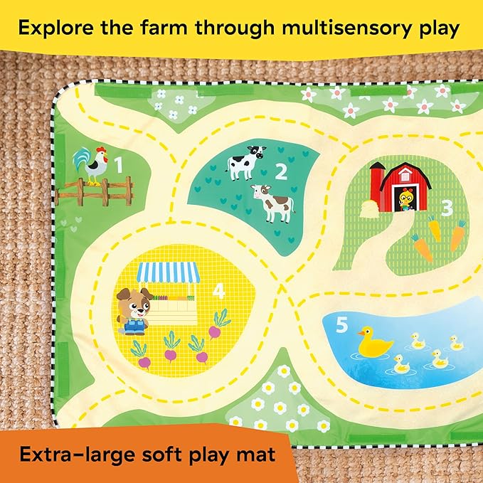 Baby Einstein Busy Barnyard Grow with Me Baby Play Gym - Extra Large Soft Play Mat with 8 Removable Toys Including 30+ Songs & Sounds to Support Motor Skills, Ages 0+ Months