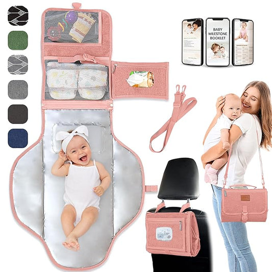 Portable Changing Pad for Baby – Soft, Comfortable Portable Diaper Changing Pad with Wipes Pockets, Waterproof and Easy to Clean – Baby Shower Gifts Newborn Essentials Must Haves Baby Registry Search