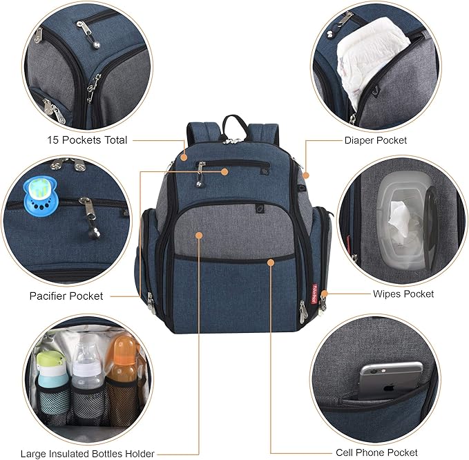 Fisher-Price Fastfinder 3 Piece Set Diaper Bag Backpack for Moms & Dads with Changing Pad and Wipes Pocket (Blue)