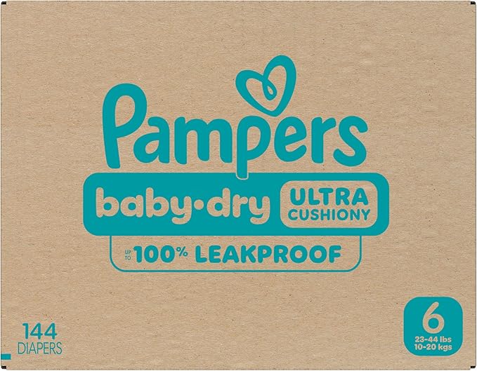 Pampers Diapers - Baby Dry - Size 6, 144 Count, Absorbent Disposable Infant Diaper (Packaging May Vary)