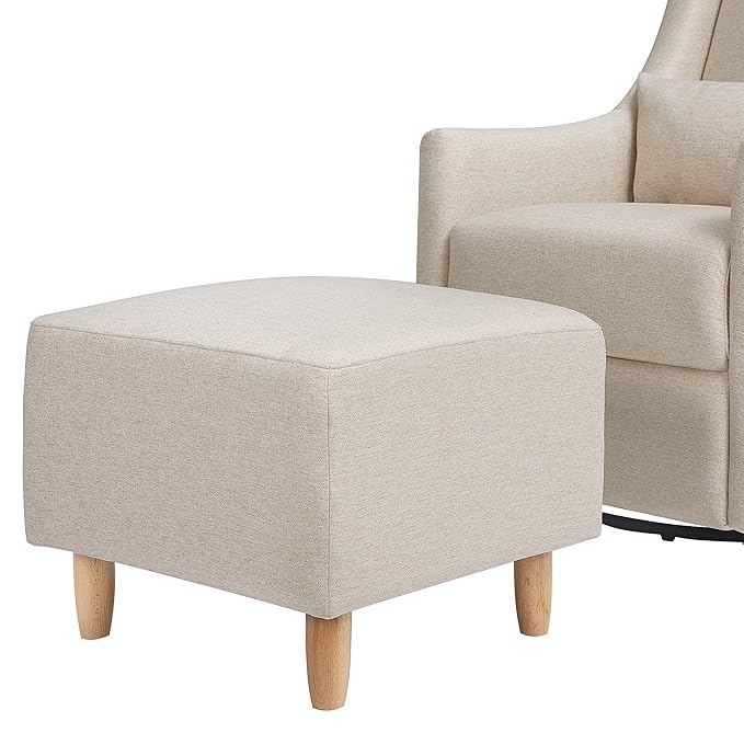 Babyletto Toco Upholstered Swivel Glider and Stationary Ottoman in Performance Beach Eco-Weave, Water Repellent & Stain Resistant, Greenguard Gold Certified