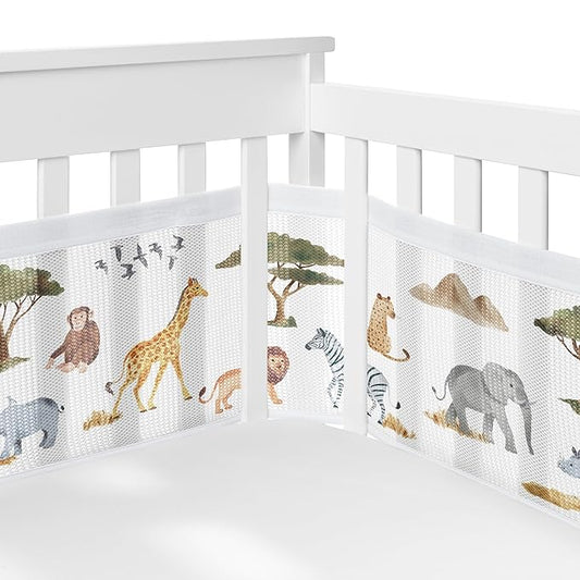 Sweet Jojo Designs + BreathableBaby 2-Piece Breathable Mesh Crib Liner Set (Jungle Animals) for Boys/Girls, Baby, Infants/Newborn Nursery (Boho, Safari Animal, Elephant, Lion, Leopard, Cheetah, Green)
