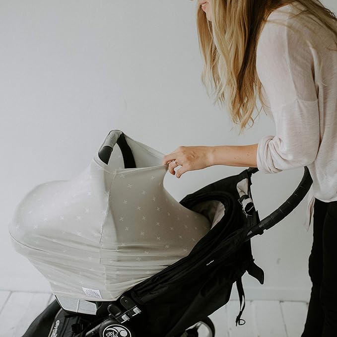 Parker Baby 4 in 1 Car Seat Cover for Girls and Boys - Stretchy Carseat Canopy, Nursing Cover, Grocery Cart Cover, High Chair Cover - "Desert"