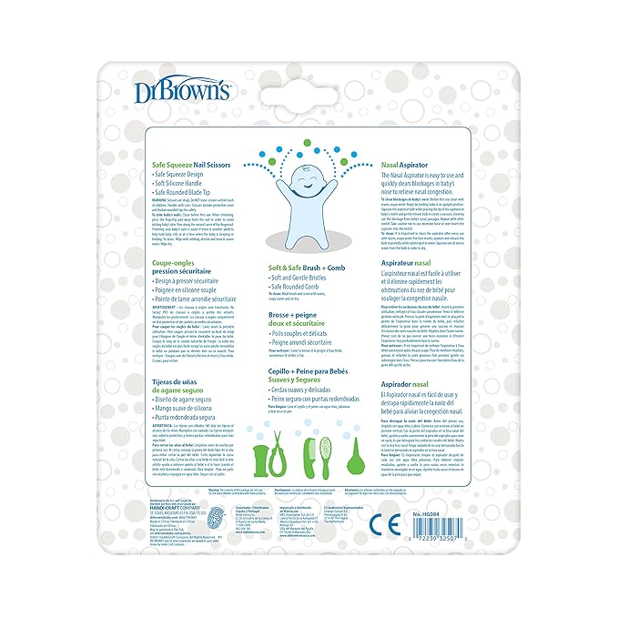 Dr. Brown's Baby Care Essentials Kit, Nail Scissors with Case, Nasal Aspirator, Cradle Cap Brush and Comb, BPA-Free