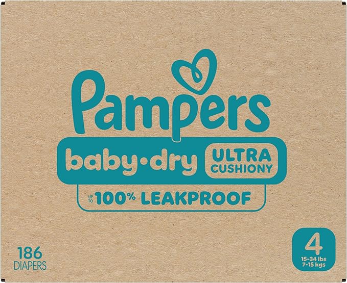 Pampers Diapers - Baby Dry - Size 4, 186 Count, Absorbent Disposable Infant Diaper (Packaging May Vary)