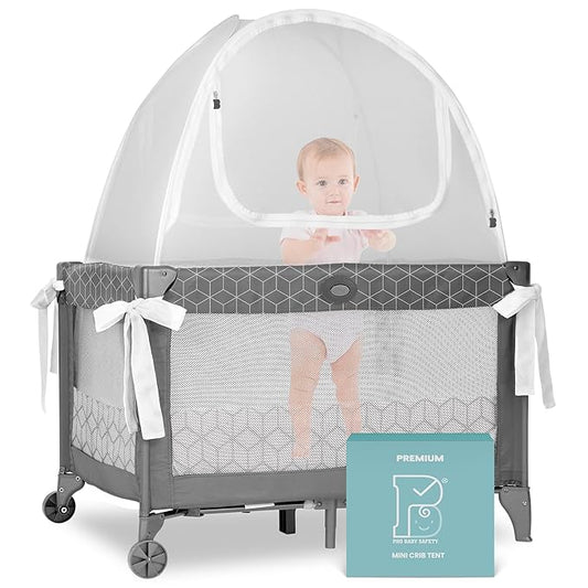 Premium Pack n Play Tent, Mini Crib Tent to Keep Baby from Climbing Out, Auto Pop Up Pack and Play Tent with Auto-Lock Zippers, Thick Velvety Breathable Mesh (Geometric Cubes)