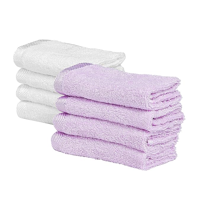 Sweet Child 8-Pack Baby Washcloths -Super Soft Rayon,Wash Cloths for Newborn,Infants and Kids, Bath Baby Towels, for Body and Face (Purple/White)