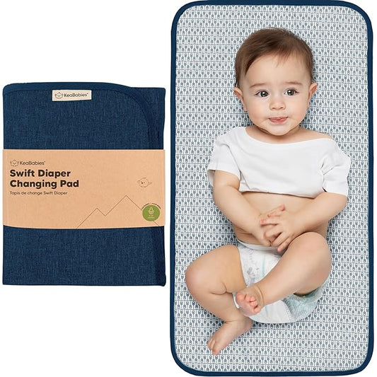 KeaBabies Portable Diaper Changing Pad, Easy Wipe Clean - Foldable Waterproof Baby Changing Mat for Diaper Bag, Compact, Lightweight, 25x13 Newborn, Infant, Baby Changer Travel Essential (Navy Blue)