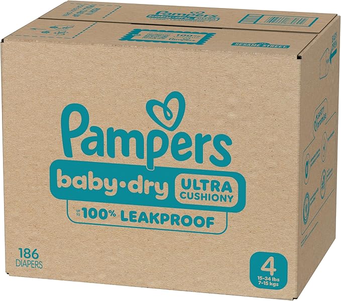 Pampers Diapers - Baby Dry - Size 4, 186 Count, Absorbent Disposable Infant Diaper (Packaging May Vary)