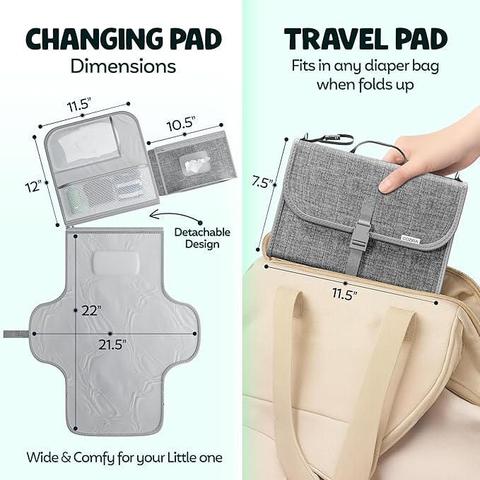 Waterproof Baby Portable Diaper Changing Pad Travel Station Kit, Portable Changing Pad for Infants with Wipes Pocket, Easy-Clean, Compact Changing Mat for Diaper Bag, Gift for Baby Shower