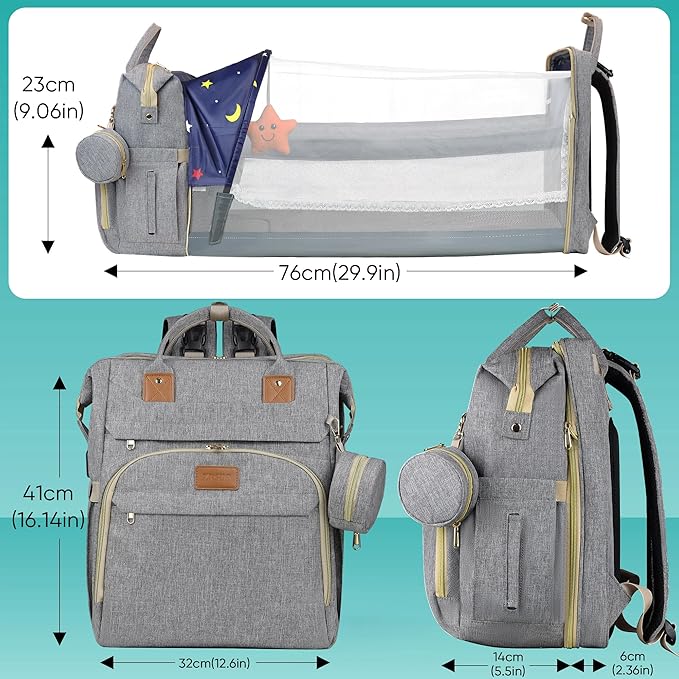 Diaper Bag Backpack for Mom and Dad, Large Capacity Baby Travel Bag with USB Charging Port, Waterproof Foldable Baby Bag for Boys and Girls, Stylish Maternity Backpack for Travel & Hospital，Grey