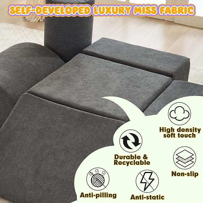 jela Kids Foam Climbing Blocks 6Pcs Soft Play Equipment, Toddler Climbing Toys Indoor Soft Play Climbing Set, Lightweight Climbing Blocks for Babies, Crawling Foam Playset (Miss Fabric Darkgrey)