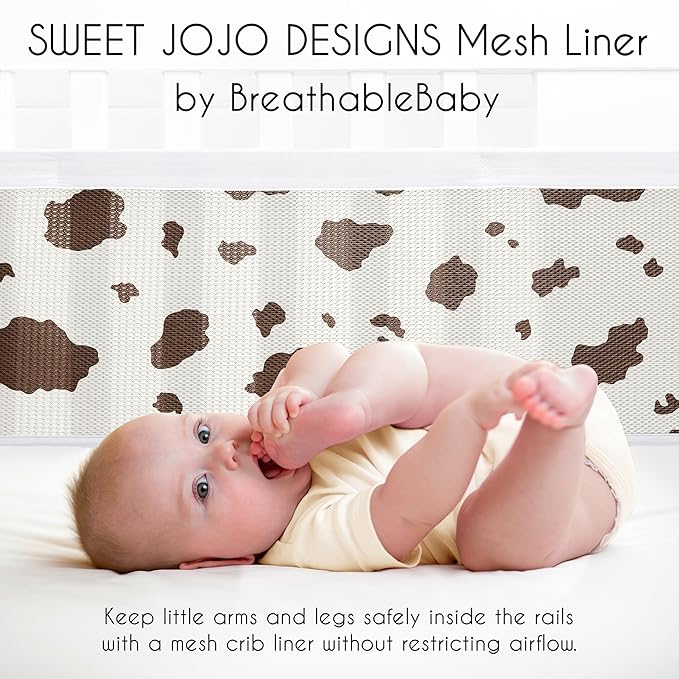 Sweet Jojo Designs + BreathableBaby 2-Piece Breathable Mesh Crib Liner Set (Western Cow Print) for Boys/Girls, Baby, Infants/Newborn Nursery (Brown, Southern Charm, Country, South, Wild West, Animal)