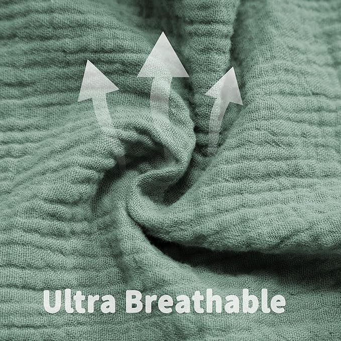 Muslin Crib Sheets for Boys Girls 100% Cotton Fitted Baby Crib Sheet 2 Pack Soft and Breathable for Standard Crib Mattress & Toddler Mattress 52x28in (Gray & Green)