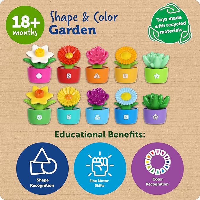 Learning Resources Shape & Color Garden, Toddler Outdoor Toys, Sensory Toys, Kids Gardening Set, Flower Building Set, Montessori, Preschool Learning Activities, Toddler Gifts