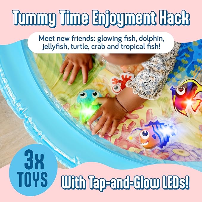 SplashEZ Magical Tummy Time Water Mat for Babies | Captivating Lights for Extended Developmental Play