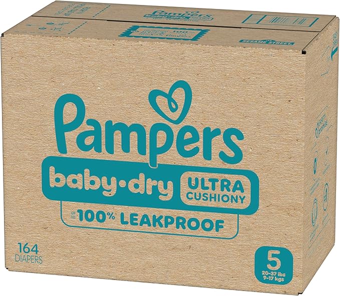 Pampers Diapers - Baby Dry - Size 5, 164 Count, Absorbent Disposable Infant Diaper (Packaging May Vary)