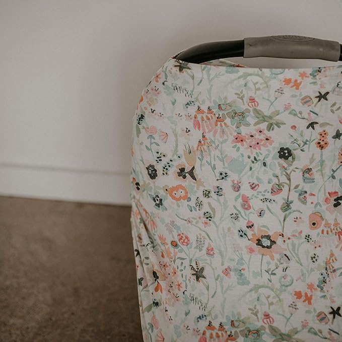 Parker Baby 4 in 1 Car Seat Cover for Girls - Stretchy Carseat Canopy, Nursing Cover, Grocery Cart Cover, High Chair Cover - Bloom