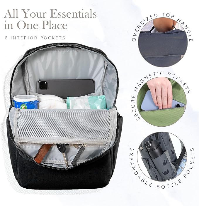 RED ROVR Roo Lightweight 1 LB Diaper Bag Backpack | 11 organizational pockets| Durable & Water-Resistant (Black)