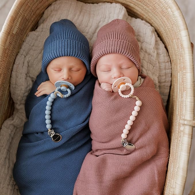Luxe Collection 100% Organic Luxury Knit Baby Blanket + Hat Set (Sugar Plum)