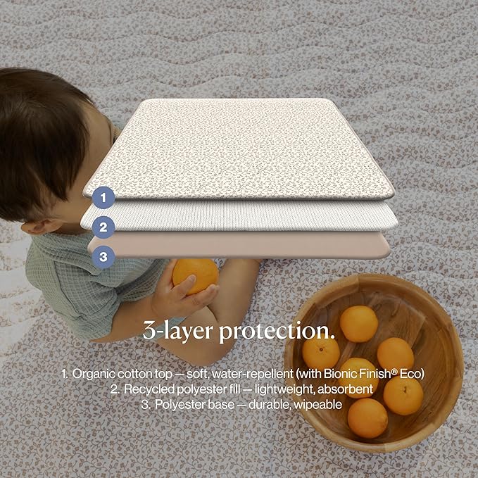 Toddlekind Portable Baby Mat, Organic Cotton 47" x 47, Portable, playpen mat, Travel, Indoor/Outdoor mat, for Babies/Toddlers, 0m+ (Earthen)