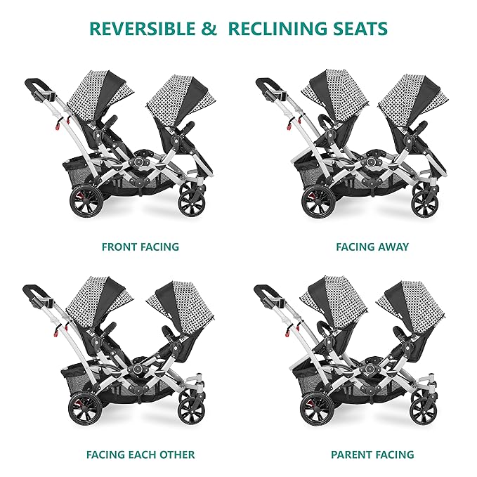 Dream On Me Track Tandem Double Umbrella Stroller in Black & White, Lightweight Double Stroller for Infant and Toddler, Multi-Position Reversible & Reclining Seats, Large Storage Basket and Canopy