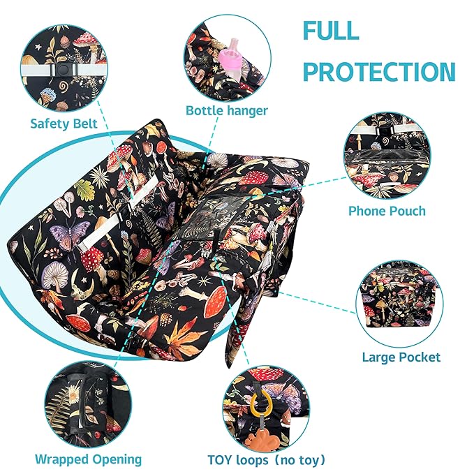 Shopping Cart Cover for Baby,2-in-1 Baby Cart Covers with Portable Cloth Bag Cart Seat Pad for Babies Grocery Cushion Cover Restaurant,Suitable for All Supermarkets and Restaurants